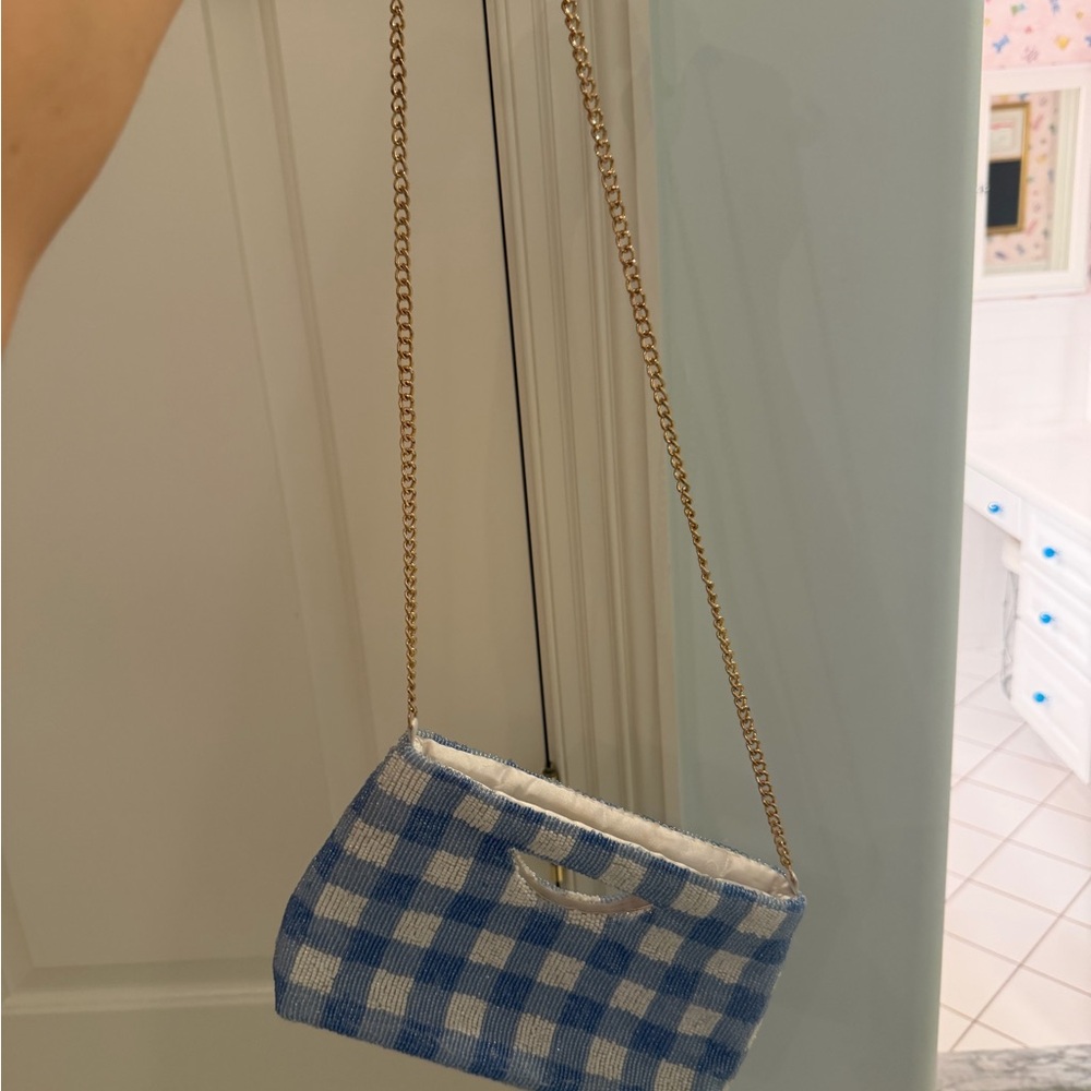 Elegant Blue Checkered Crossbody Bag